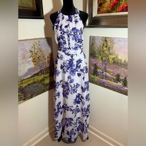 🌹 Leslie Fay Blue Floral Maxi Dress size 6